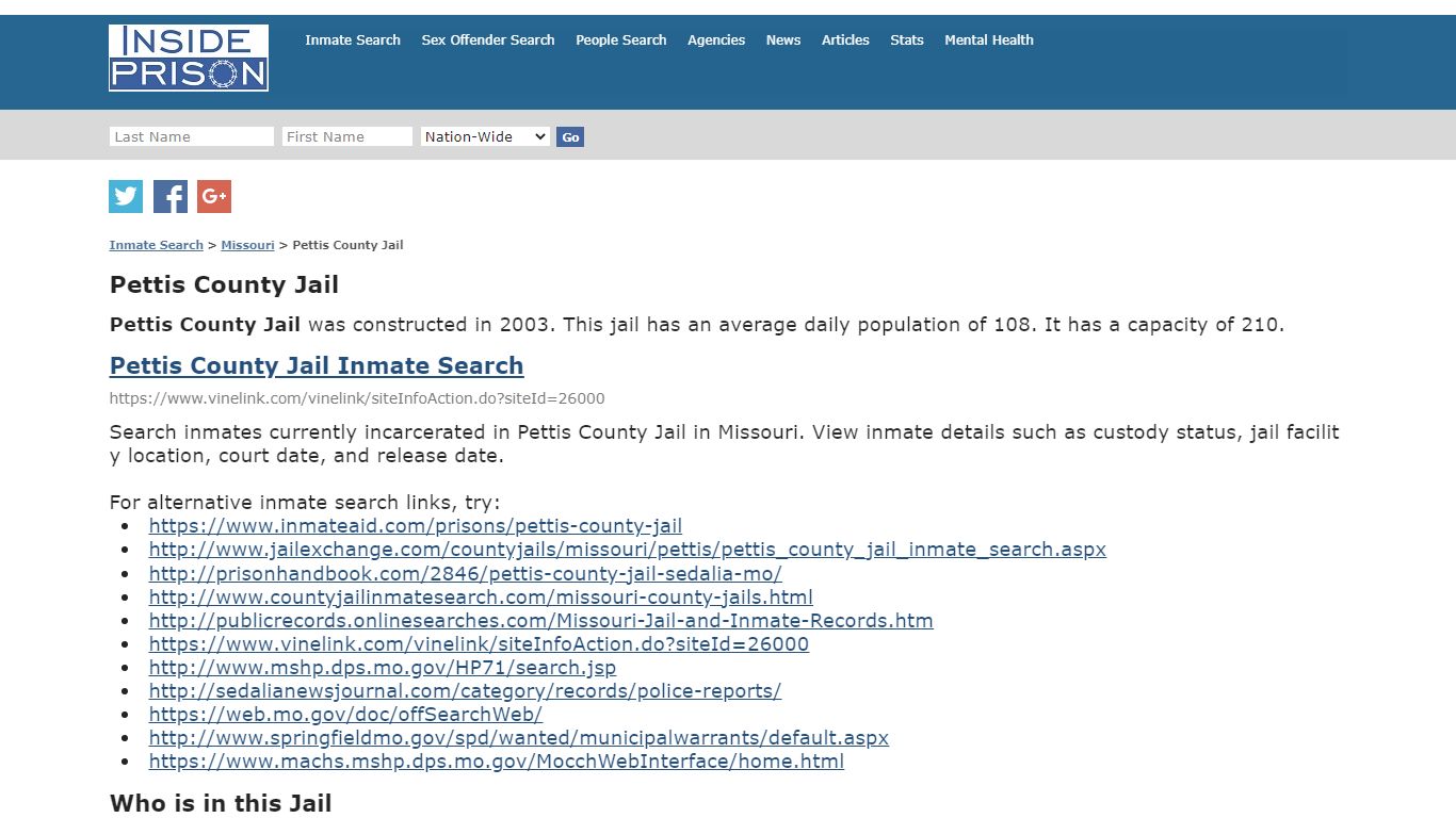 Pettis County Jail - Missouri - Inmate Search - Inside Prison